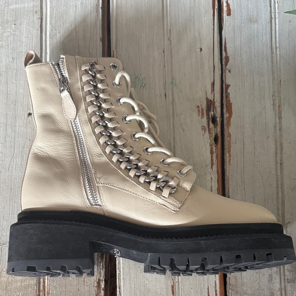 Rebecca Minkoff Cream Lace-Up Combat Boots NEW - Picture 2 of 6